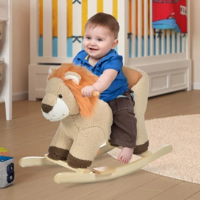 Qaba Plush Rocking Horse Lion with Sound for 18-36 Months, Brown