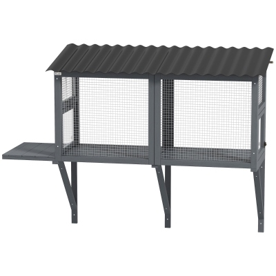 PawHut Wooden Outdoor Cat Catio with Window Perch, Gray