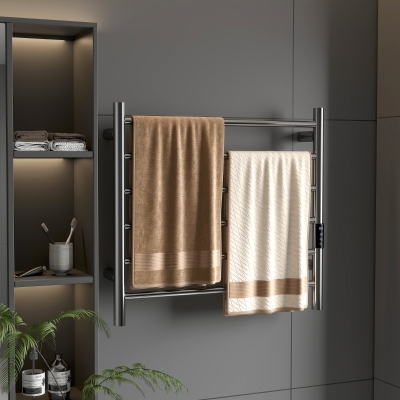 HOMCOM Towel Warmer, Stainless Steel Smart WiFi Heated Towel Rack, Wall Mounted with 6 Bars and Adjustable Temperature, Silver
