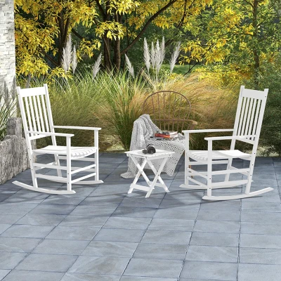 Outsunny Outdoor Rocking Chair Set of 2, White, Patio Furniture