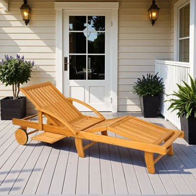 Outsunny Folding Acacia Wood Lounge Chair, Adjustable Patio Lounger, Teak