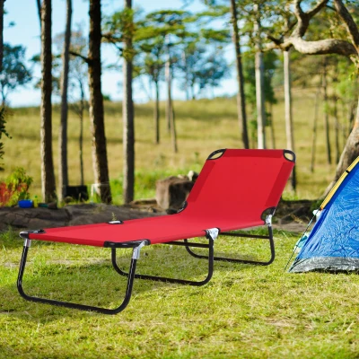 Outsunny Folding Chaise Lounge Chairs, 5-Level Recline, Red