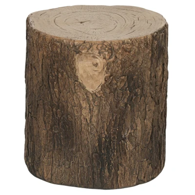 Outsunny Tree Stump Decorative Garden Stool, 15" Outdoor Stool Side Table Plant Stand Footstool for Indoor Outdoor, Brown