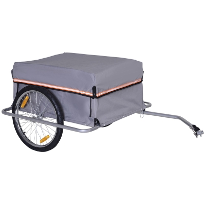 Aosom Bicycle Cargo Trailer Cart Carrier Garden Use w/ Quick Release, Cover, Grey