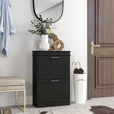 HOMCOM Modern Shoe Cabinet with 2 Flip Drawers, Black