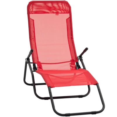 Outsunny Foldable Patio Lounge Chair, Outdoor Beach Lounger with Breathable Mesh Fabric, Zero Gravity Chair with Reclining, Footrests, and Armrests, for Garden, Pool, Red