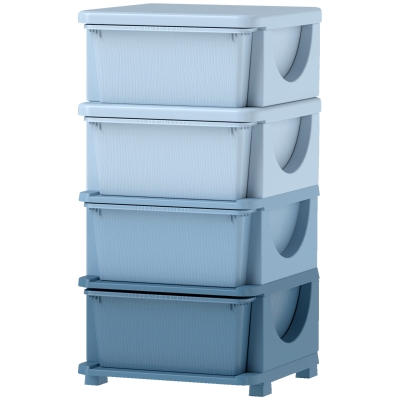 Qaba 4 Tier Kids Toy Organizer and Storage Bins with 4 Plastic Drawers, Blue