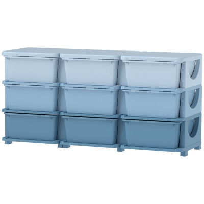 Qaba 3 Tier Kids Toy Organizer and Storage Bins with 9 Plastic Drawers, Blue