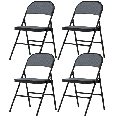 HOMCOM Set of 4 Metal Foldable Chairs, Corduroy Padded Folding Chairs with Cushion Seat and Open Back for Indoor, Grey