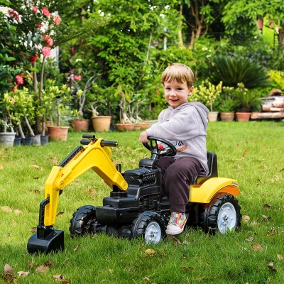 Aosom Ride on Tractor for Kids, Pedal Excavator Ride on Toy for 3 Year Old, Yellow