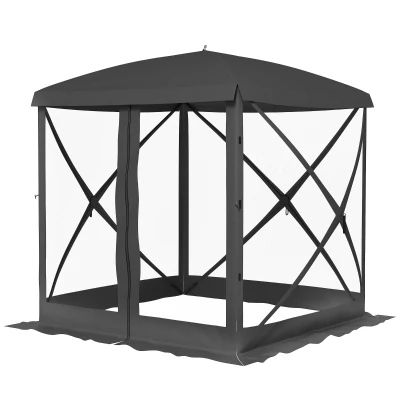 Outsunny Pop-Up Tent, Foldable Screen Tent with Carry Bag, Zippered Door and Ground Stakes, Fits 3-4 People, Black