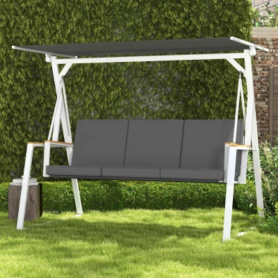 Outsunny 3-Person Patio Swing Chair with Canopy & Cushions, Gray