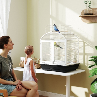 PawHut 30 Inch Open Top Bird Cage with Removable Tray, Food Container for Medium Small Bird, Finches, Dark Grey