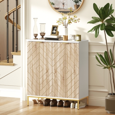 HOMCOM Shoe Storage Cabinet for 15 Pairs, Freestanding Shoe Cabinet with Doors and Adjustable Shelves for Hallway, White