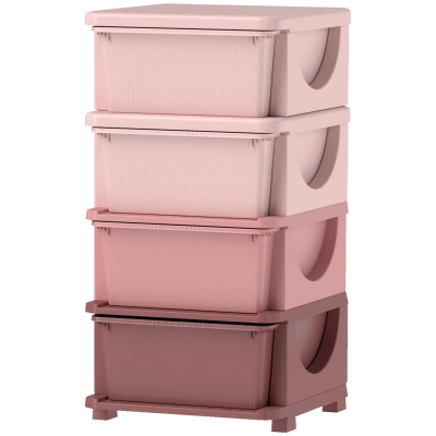 Qaba 4 Tier Kids Toy Organizer and Storage Bins with 4 Plastic Drawers, Pink