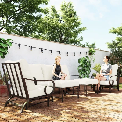 Outsunny 5-Piece Patio Furniture Set, Rocking Chairs, 3-Seat Sofa, Beige