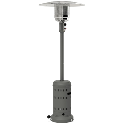 Outsunny 48000 BTU Portable Outdoor Propane Heater, Free Standing Adjustable Patio Gas Heater with Tip-over Protection and Wheels for Garden, 32.3" x 32.3" x 87.8", Grey