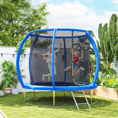 Soozier 8ft Trampoline Outdoor, ASTM Certified, with Circular Base, Enclosure Net, Ladder and Curved Poles