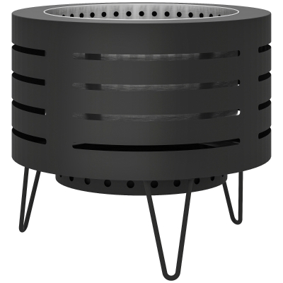 Outsunny Round Fire Pit with Fire Poker, Portable Wood Burning Firepit with Ash Tray and Hairpin Legs, Outdoor Fireplace, Black