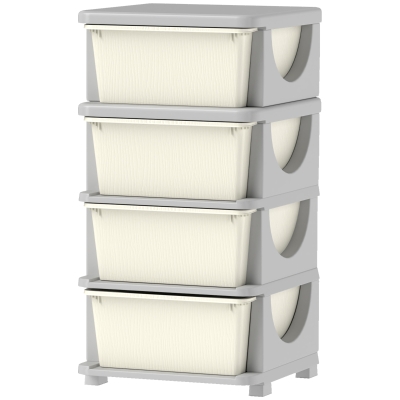 Qaba 4 Tier Kids Toy Organizer and Storage Bins with 4 Plastic Drawers, Cream White