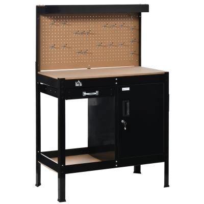 HOMCOM Multipurpose Workbench, Tool Table with Storage Cabinet
