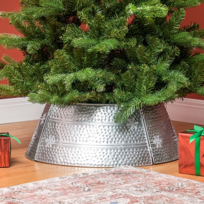 HOMCOM 26" Christmas Tree Base Cover, Christmas Tree Collar with Hollow Snowflake Pattern for Holiday, Party, Silver