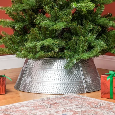 HOMCOM Christmas Tree Collar, Steel Skirt, 26" x 26" x 9", Silver