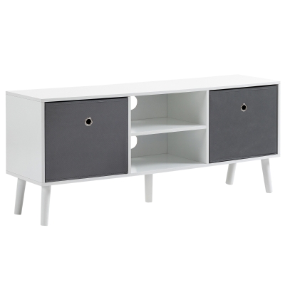 HOMCOM Modern TV Stand Cabinet with Foldable Drawers and Shelves for Living Room, Bedroom, White