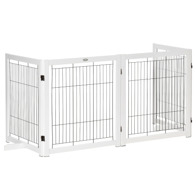 PawHut Wooden Dog Gate for Small & Medium Dogs 4 Panel w/ Support Feet Foldable Pet Fence for House Doorway White