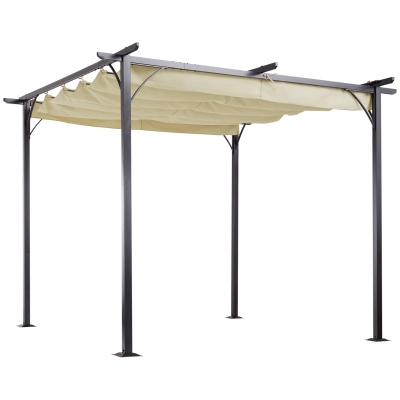 Outsunny 10' Outdoor Pergola Gazebo Garden Retractable Sun Shade Deck Lawn Covered Modern Square Canopy Backyard Patio BBQ Shelter Beige
