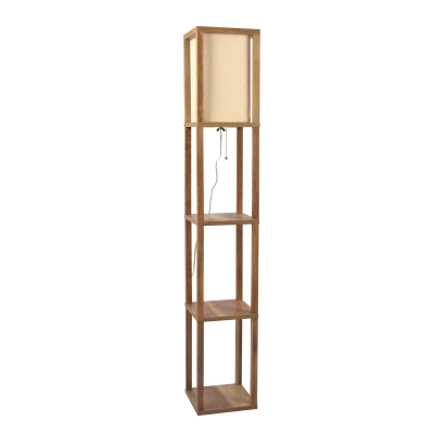 Pinnacle Shelf Floor Lamp with Built-in Shelves, Natural+White