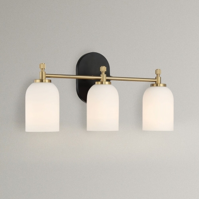 Meadows Three-Light Vanity Bathroom Wall Light with White Frosted Glass, Gold+White