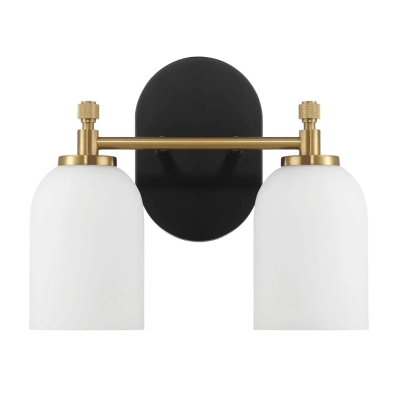 Vortex Two Lights Vanity Wall Sconce with White Frosted Glass, Gold+White