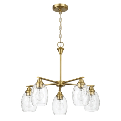 Elegance Five-Light Linear Arm Chandelier with Golden Brass Finish and Clear Water Glass, Clear+Gold