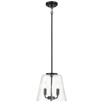 Modern Four Candle Lights Pendant with Sleek Black Finish, Black+Clear