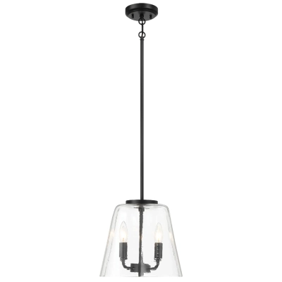 Modern Four Candle Lights Pendant with Sleek Black Finish, Black+Clear