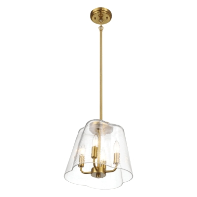 Elegant Four Candle Lights Pendant with Satin Brass Finish, Clear+Gold