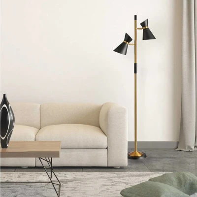 Axis Brassed Gold Floor Lamp with 4-Way Switch, Black+Gold