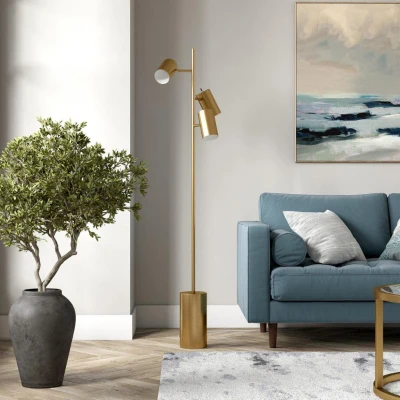 Elegant Brassed Floor Lamp with Triple Spot Design, Gold