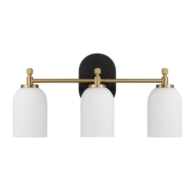 Meadows Three-Light Vanity Bathroom Wall Light with White Frosted Glass, Gold+White