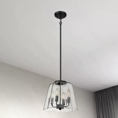 Modern Four Candle Lights Pendant with Sleek Black Finish, Black+Clear