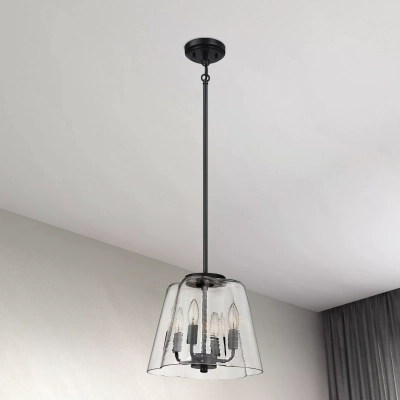 Modern Four Candle Lights Pendant with Sleek Black Finish, Black+Clear