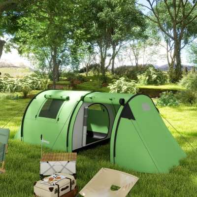 Outsunny 3-4 Person Camping Tent with 2 Rooms, 3000mm Waterproof Portable Family Tent with Carry Bag, Dark Green