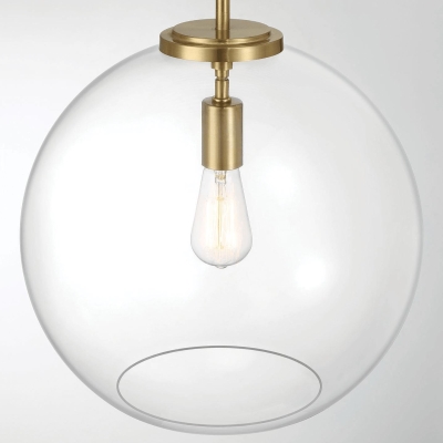 Gleam Single Light Pendant Lamp with Clear Globe Glass, Clear+Gold