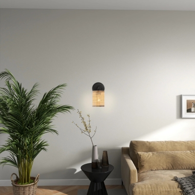 Reef Single Light Wall Sconce with Natural Rattan Shade, Black+Rattan