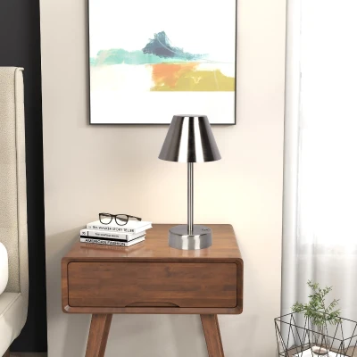 Elegance Rechargeable LED Table Lamp with Touch Switch, Brushed Nickel+Silver