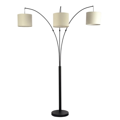 Royal 3-Arm Metal Arc Floor Lamp with Linen Shade, Bronze