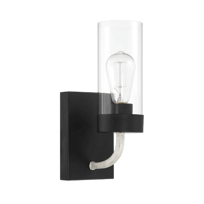 Zephyr Single Light Sconce with Clear Glass, Black+Clear