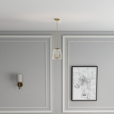 Elegant Four Candle Lights Pendant with Satin Brass Finish, Clear+Gold