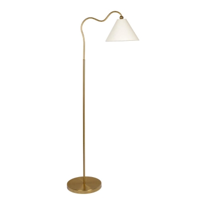 Majestic Brass Ring Base Curved Floor Lamp with Triangle Drum Shade, Gold+White